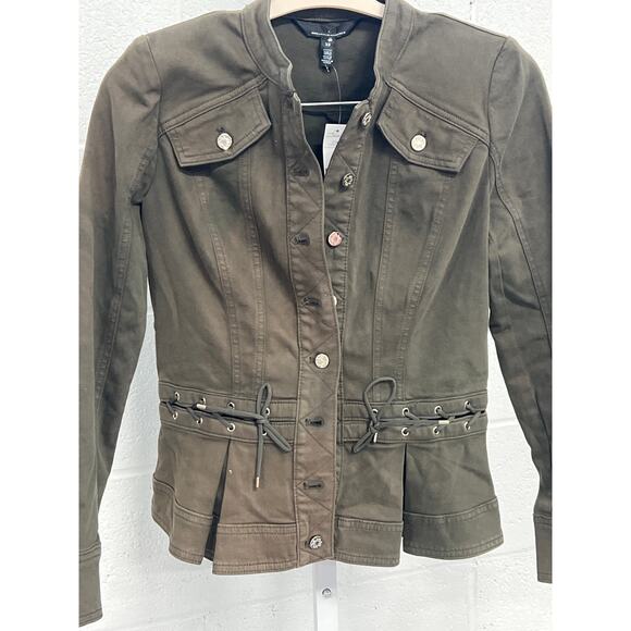 NWT White House Black Market Sz XS Olive Green Peplum Pret Pleated Army Jacket - Picture 5 of 8